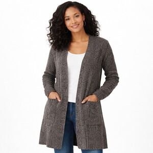 H&M Knit Cardigan Long Sleeve Open‎ Front Pockets Charcoal Gray Womens S